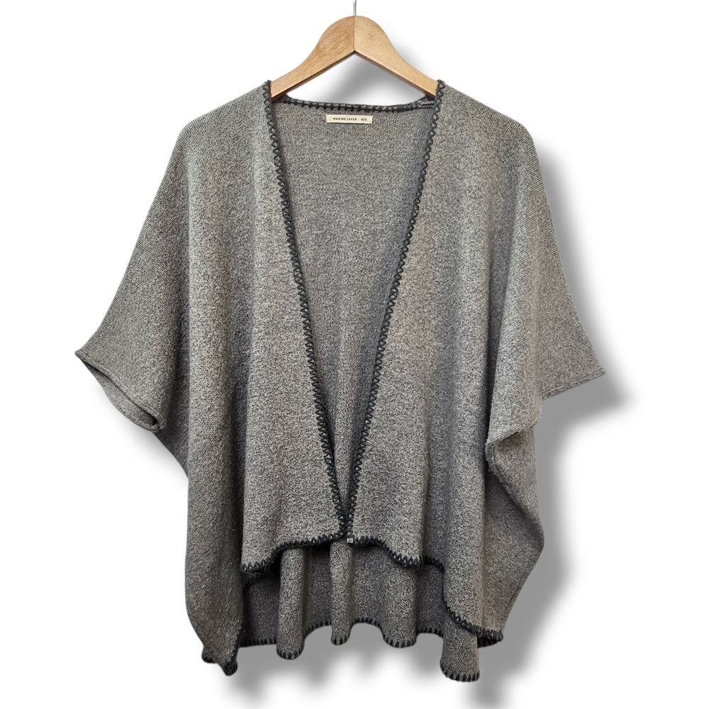 Marine Layer Poncho Cape Sweater Grey Knit Open Front‎ Minimalist Warm Neutral